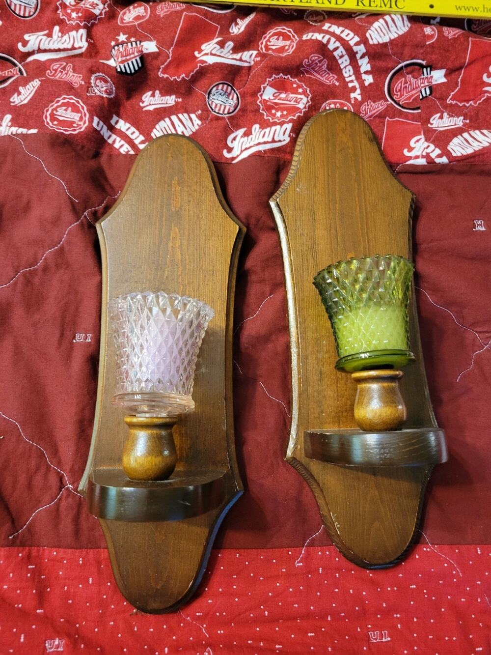 Vintage Pair Of Solid Wood Wall Sconce W/ Votive Candle Holders Cottage Core